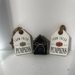 Rustic Farm Fresh Pumpkins Wall Art Set - White, Black, Brown